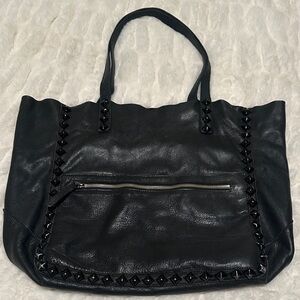 Black Studded Soft Leather Tote Bag